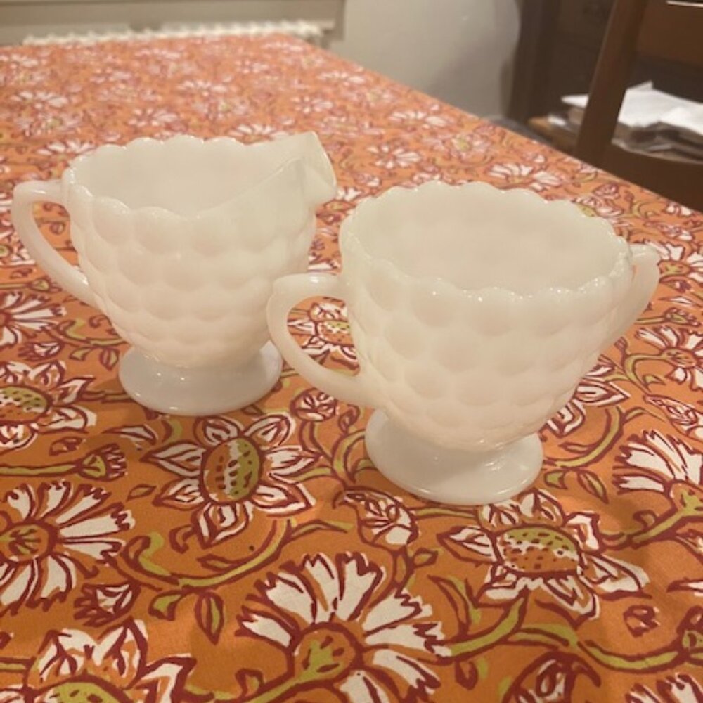 CottagecoreMilk Glass Creamer and Sugar Bowl Hobnail Milkglass Kitchen Decor